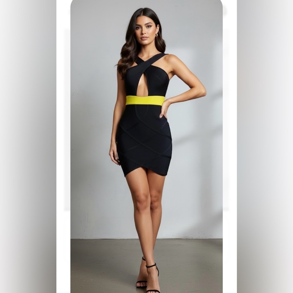 Elegant Black and Yellow Women's Dress